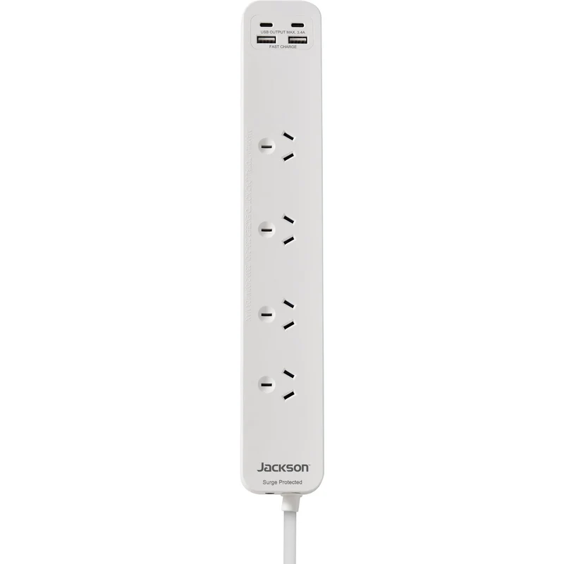 Jackson Surge Protected Board w/ 4 x Power Socket, 2 x USB-C, 2 X USB-A Outlets