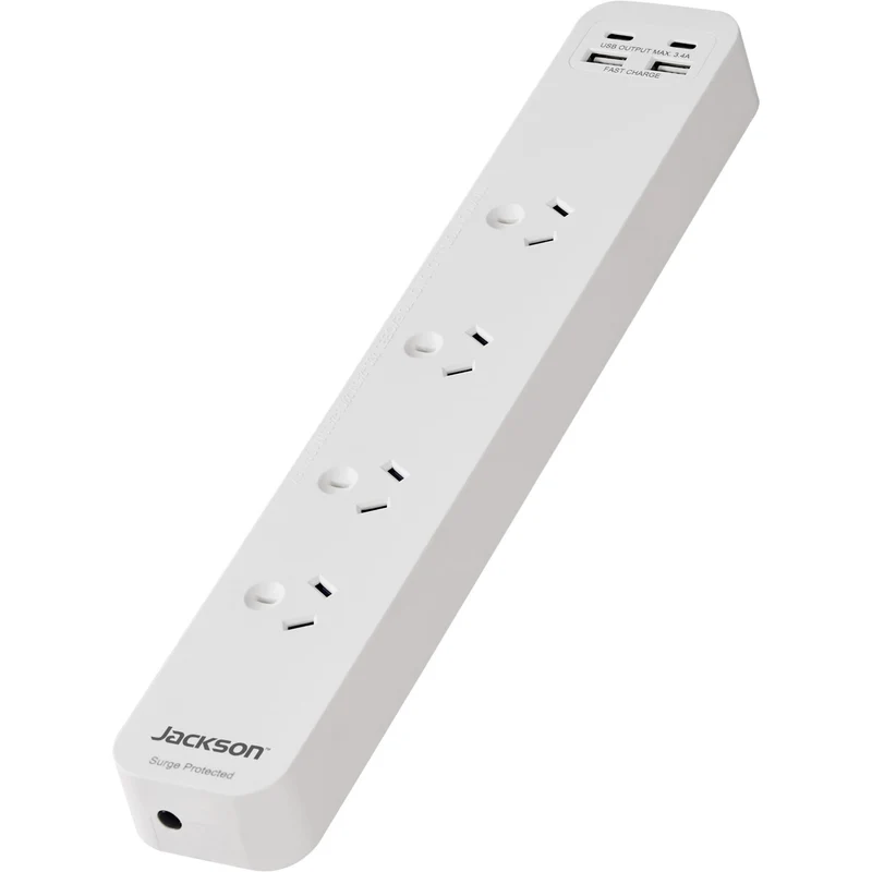 Jackson Surge Protected Board w/ 4 x Power Socket, 2 x USB-C, 2 X USB-A Outlets