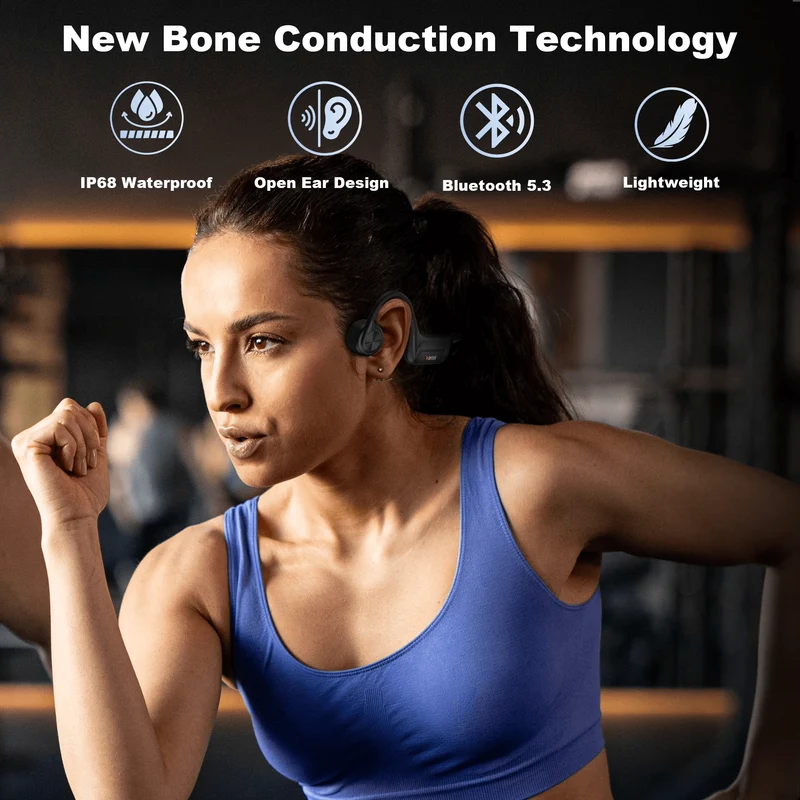 Wantek Bone Conduction Swim Headphones, Open Ear Wireless Bluetooth Headsets with 32GB MP3 Player, IP68 Headphones with Bluetooth 5.3 for Run, Hike