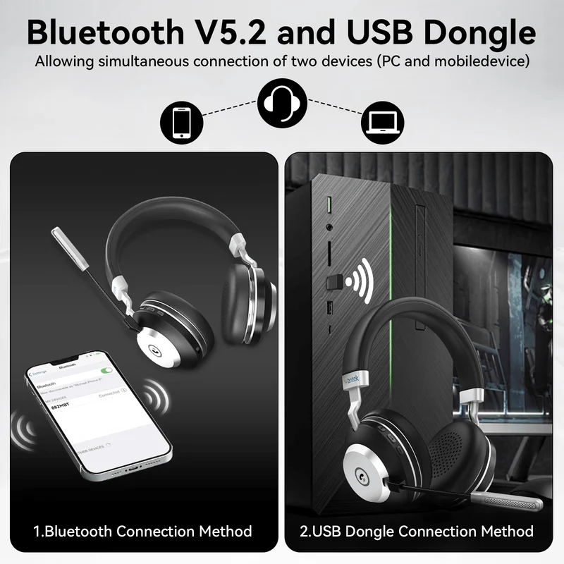 Trucker Bluetooth Headset with Microphone, with AI Noise Cancelling & Mute Button, Wireless On-Ear Headphones 50 Hrs Working Time, for Trucker Home Office Remote Work Zoom