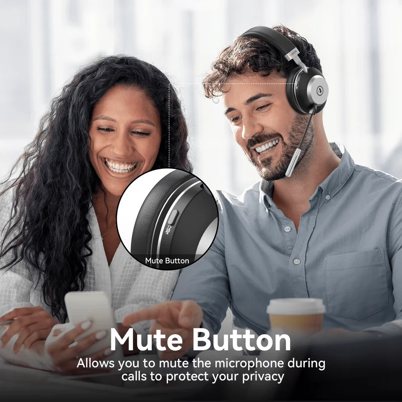 Trucker Bluetooth Headset with Microphone, with AI Noise Cancelling & Mute Button, Wireless On-Ear Headphones 50 Hrs Working Time, for Trucker Home Office Remote Work Zoom