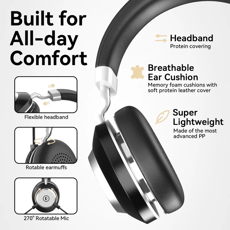 V5.3 Computer Bluetooth Headset with Microphone for PC, with Noise Cancelling Mic, USB Dongle, Charging Base & Mute Button for Work/Cell Phones/Computer/Call Center/Zoom