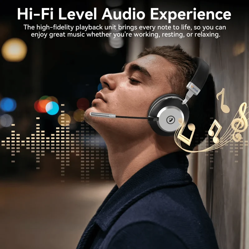 V5.3 Computer Bluetooth Headset with Microphone for PC, with Noise Cancelling Mic, USB Dongle, Charging Base & Mute Button for Work/Cell Phones/Computer/Call Center/Zoom