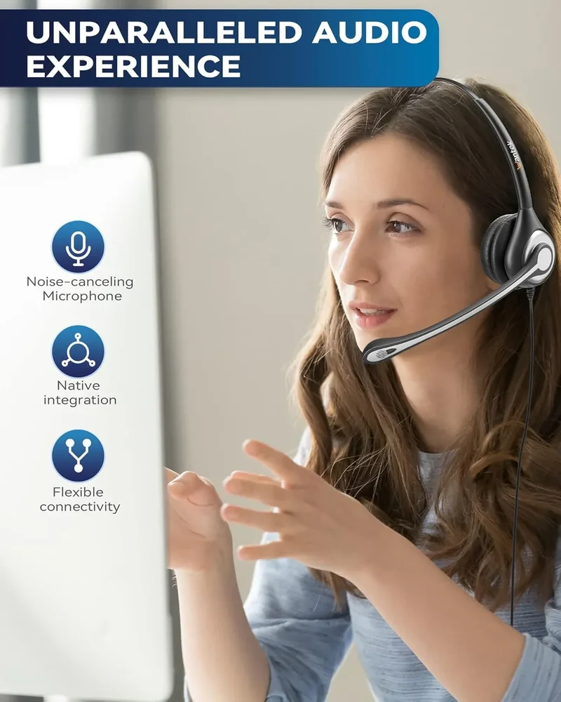 Wantek® h602 RJ9【RJ1QD】Dual-Ear Phone Headset with Quick Disconnect