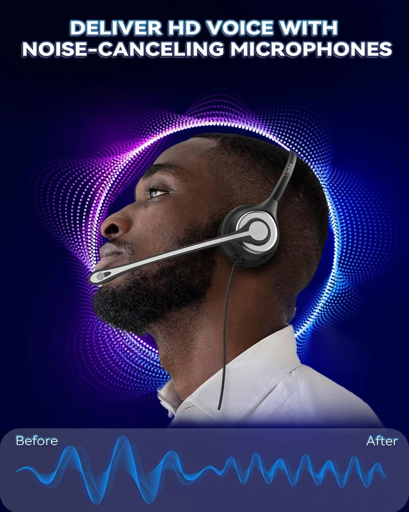 Wantek® h602 RJ9【RJ1QD】Dual-Ear Phone Headset with Quick Disconnect