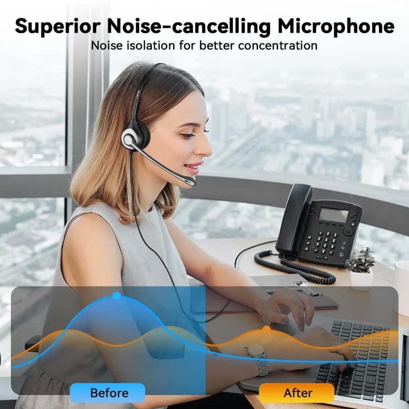 Wantek® h602 RJ9【RJ4】Dual-Ear Telephone Headset for Office Phones