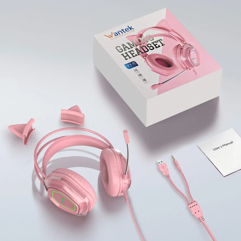 Wantek® V10 Cat Ear Gaming Headphones with Mic & LED Lights