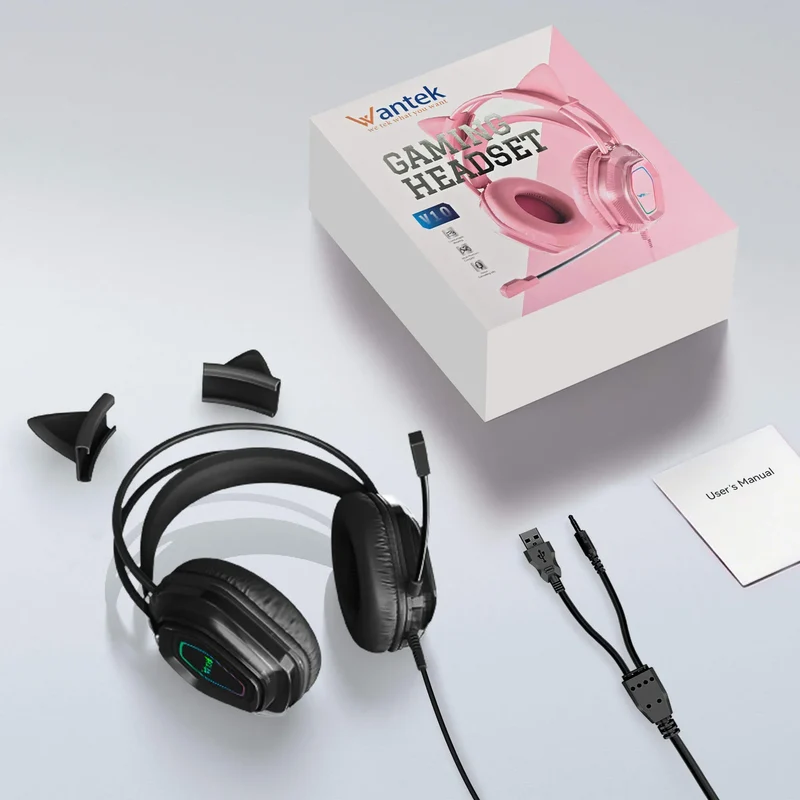 Wantek® V10 Cat Ear Gaming Headphones with Mic & LED Lights