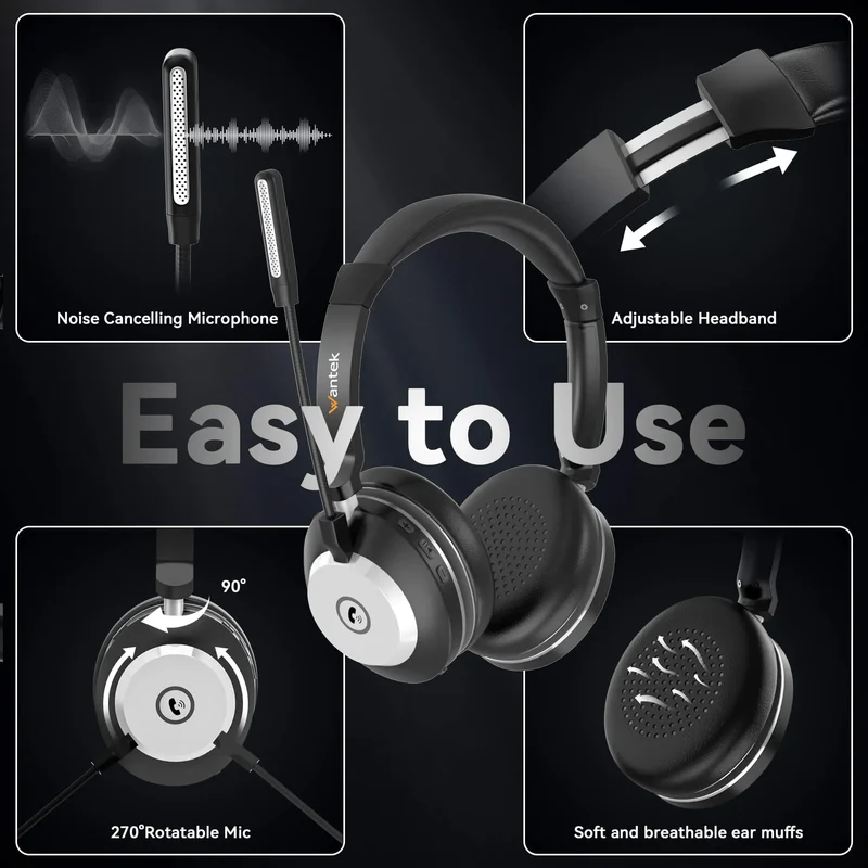 Wantek® WK882BT Noise Canceling Bluetooth Headset for Work