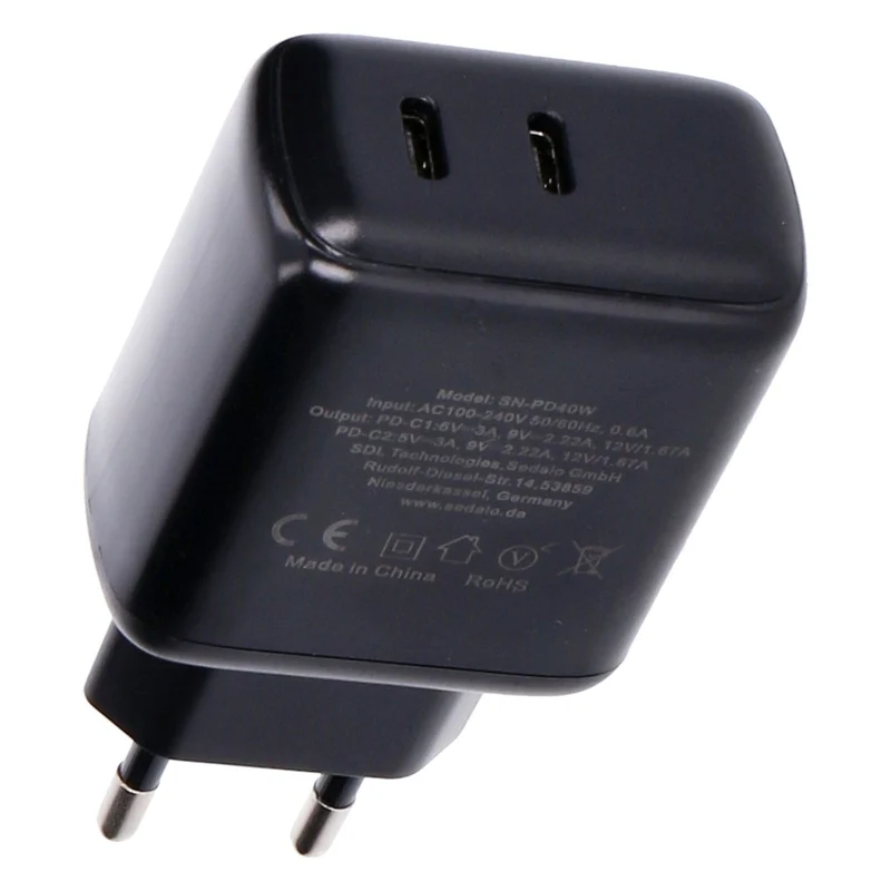 SDL 40W Dual USB-C Ladegerät Type C Port schwarz