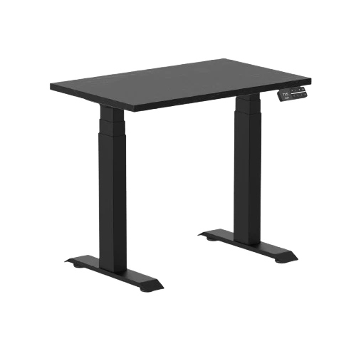 Desky Dual Mini Hardwood Sit Stand Desk 80cm Black Ash Desktop and White Frame