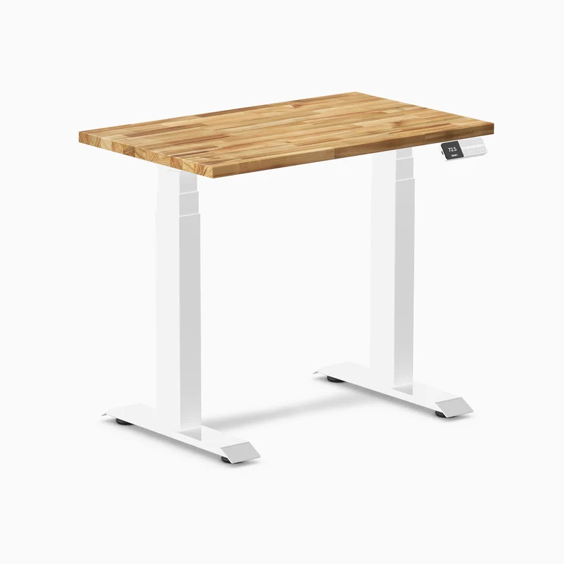Desky Dual Mini Hardwood Sit Stand Desk 80cm Acacia Desktop and White Frame