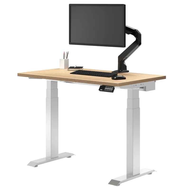 Desky Dual Mini Sit Stand Desk 800x500 Sublime Teak Desktop and White Frame