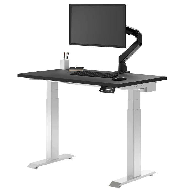 Desky Dual Mini Sit Stand Desk 900x500 Black Desktop and White Frame