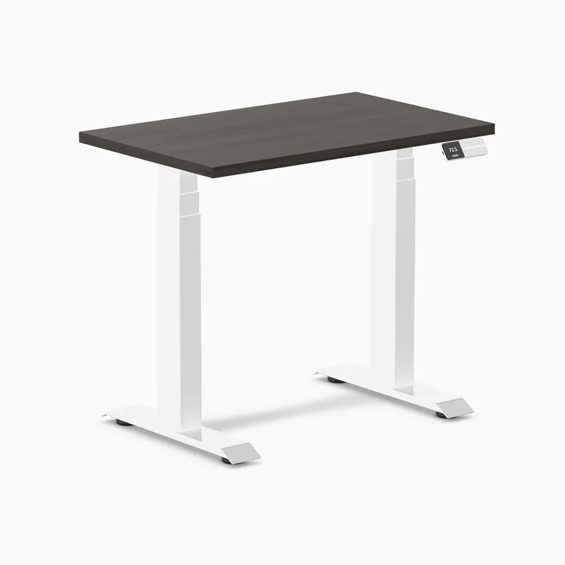 Desky Dual Mini Sit Stand Desk 800x500 Burnished Wood Desktop and White Frame