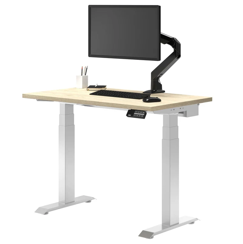 Desky Dual Mini Sit Stand Desk 800x500 Classic Oak Desktop and White Frame