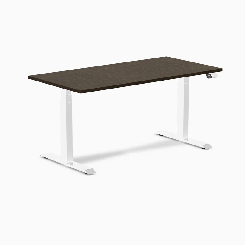 Desky Dual Dark Bamboo Sit Stand Desk 150cm and White Frame