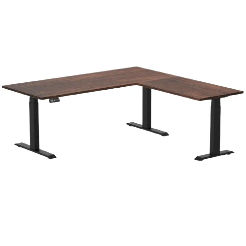 Desky Bamboo L-Shape Sit Stand Desk 180x175cm (American Rustic Pine Top/Matte Black Leg)