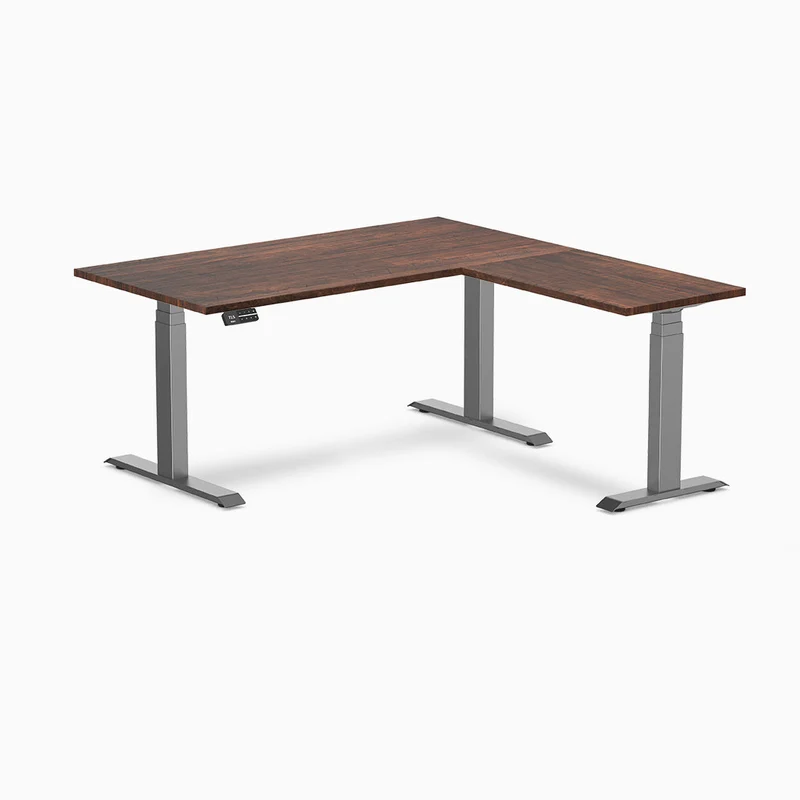 Desky Bamboo L-Shape Sit Stand Desk 150x155cm (American Rustic Pine Top/Matte Black Leg)