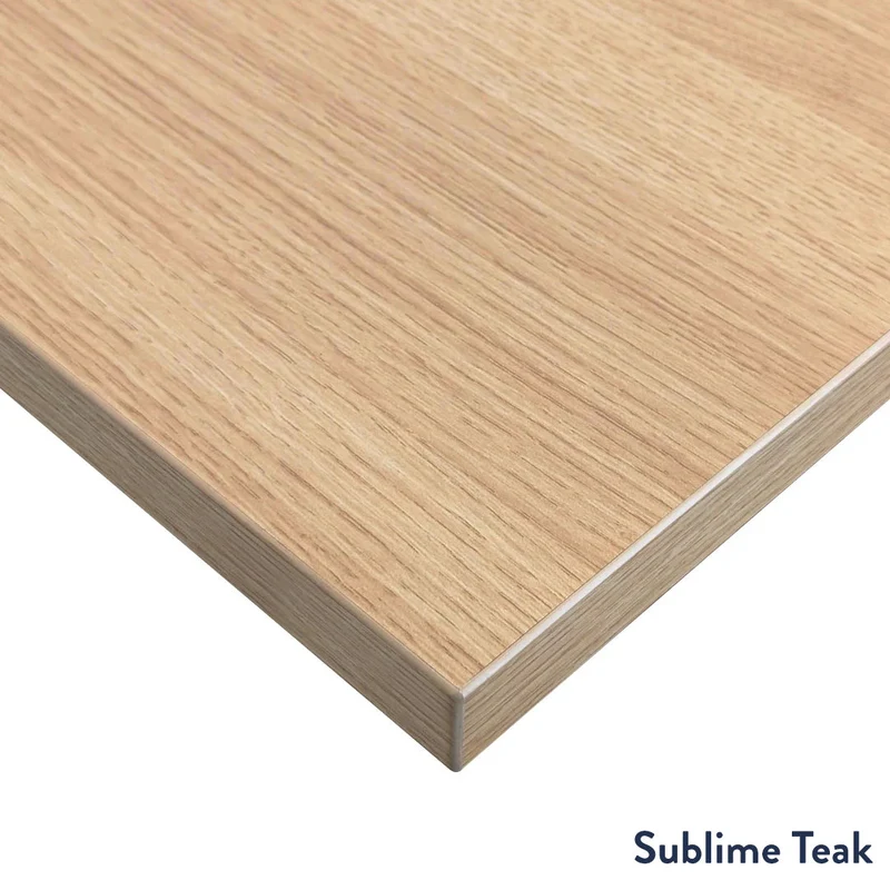 Desky Eco L-Shape Melamine Sit Stand Desk 180 x 175 cm Sublime Teak Top and Matte Black Leg