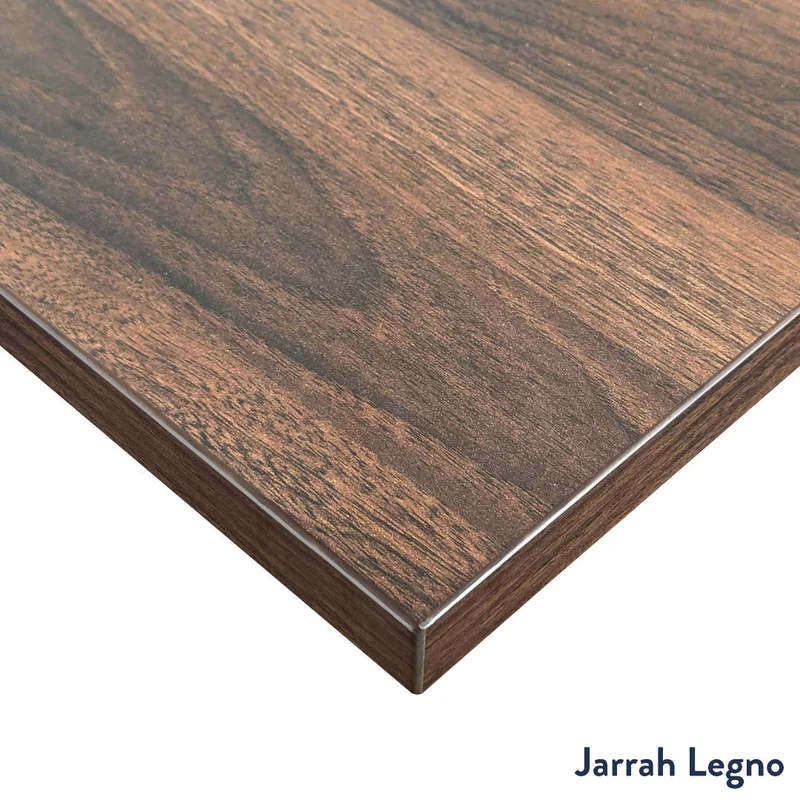 Desky L-Shape Melamine Sit Stand Desk 200cm - Right Return Jarrah Legno Top and White Leg