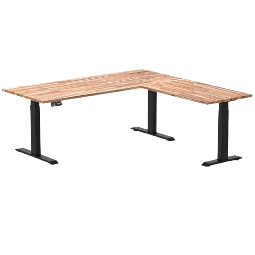 Desky Bamboo L-Shape Sit Stand Desk 180x175cm (Acacia Top/Matte Black Leg)