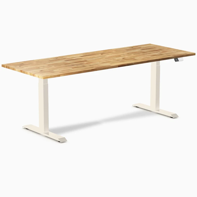 Desky Dual Hardwood Sit Stand Desk 200cm Acacia Desktop and Wheat Frame