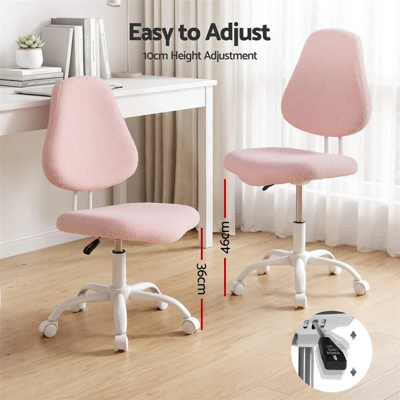 Artiss Armless Office Chair Ergonomic Soft Fleece Height Adjustable Vanity Desk Chair Pink