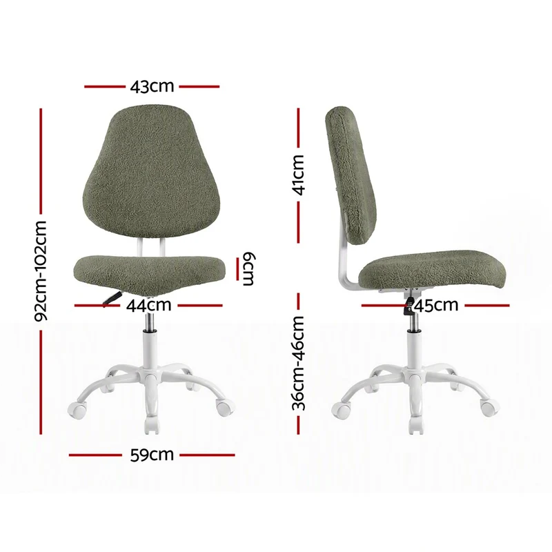 Artiss Armless Office Chair Ergonomic Soft Fleece Height Adjustable Vanity Desk Chair Green