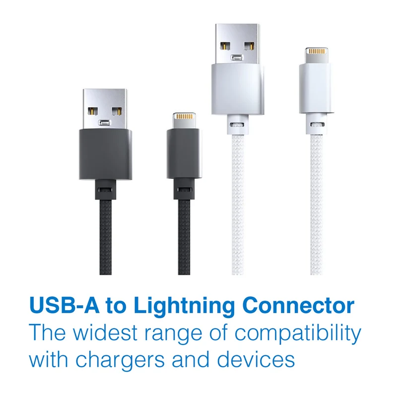 Laser 2m (2-pack) MFi Lightning to USB-A Cable Nylon (Silver/Black)
