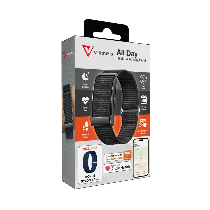 V-Fitness All Day Health and Activity Band with Bonus Strap (Black)