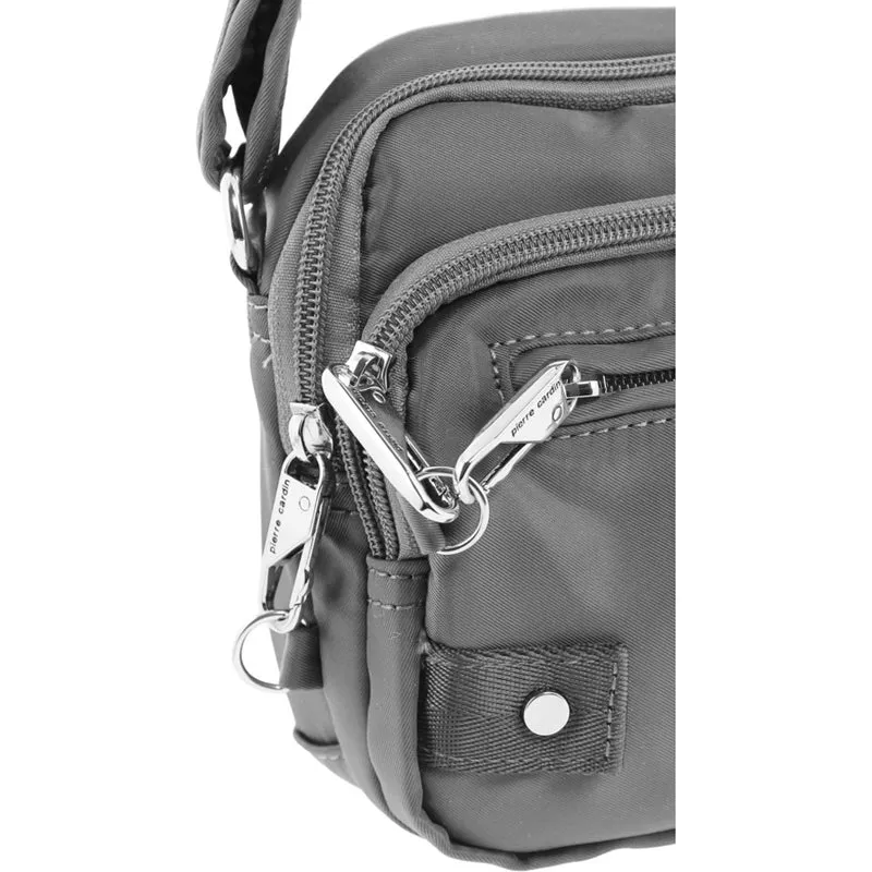 Pierre Cardin Nylon Anti-Theft Cross Body Bag Locking Strap RFID Blocking Grey