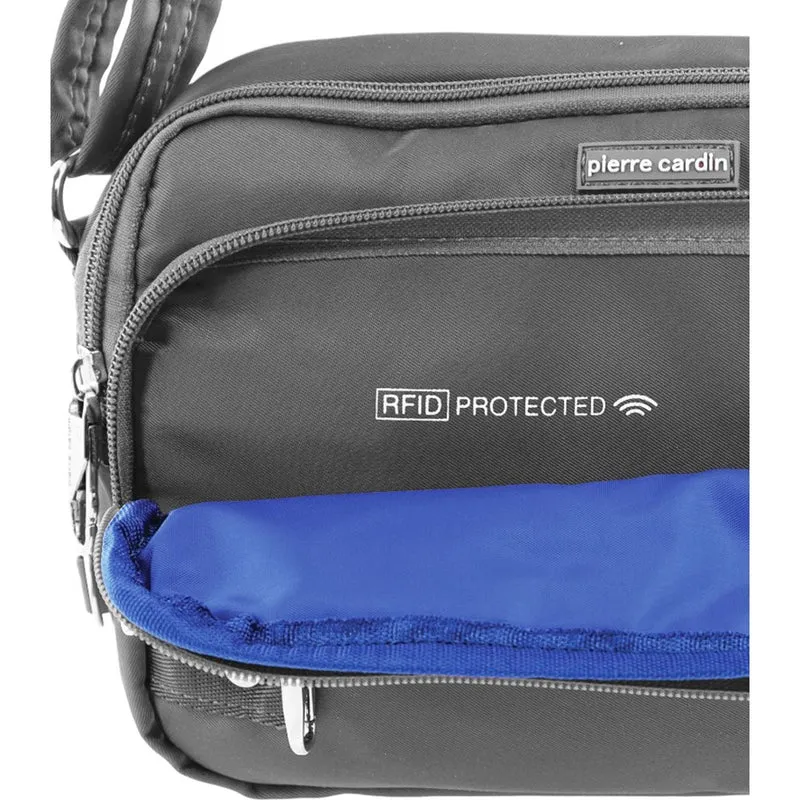 Pierre Cardin Nylon Anti-Theft Cross Body Bag Locking Strap RFID Blocking Grey