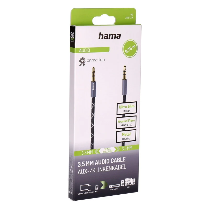 Hama 00205129 Audio-Kabel 0,75 m 3.5mm Schwarz, Grau