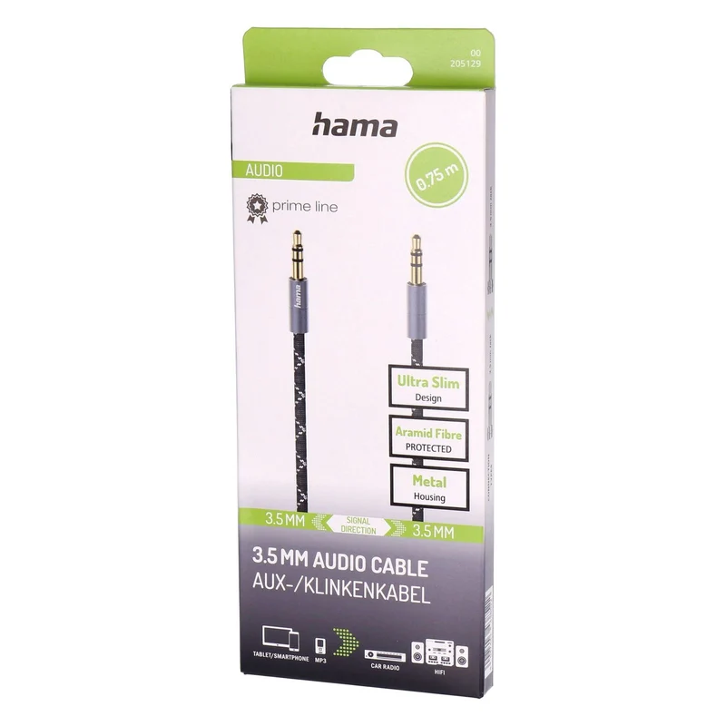 Hama 00205129 Audio-Kabel 0,75 m 3.5mm Schwarz, Grau