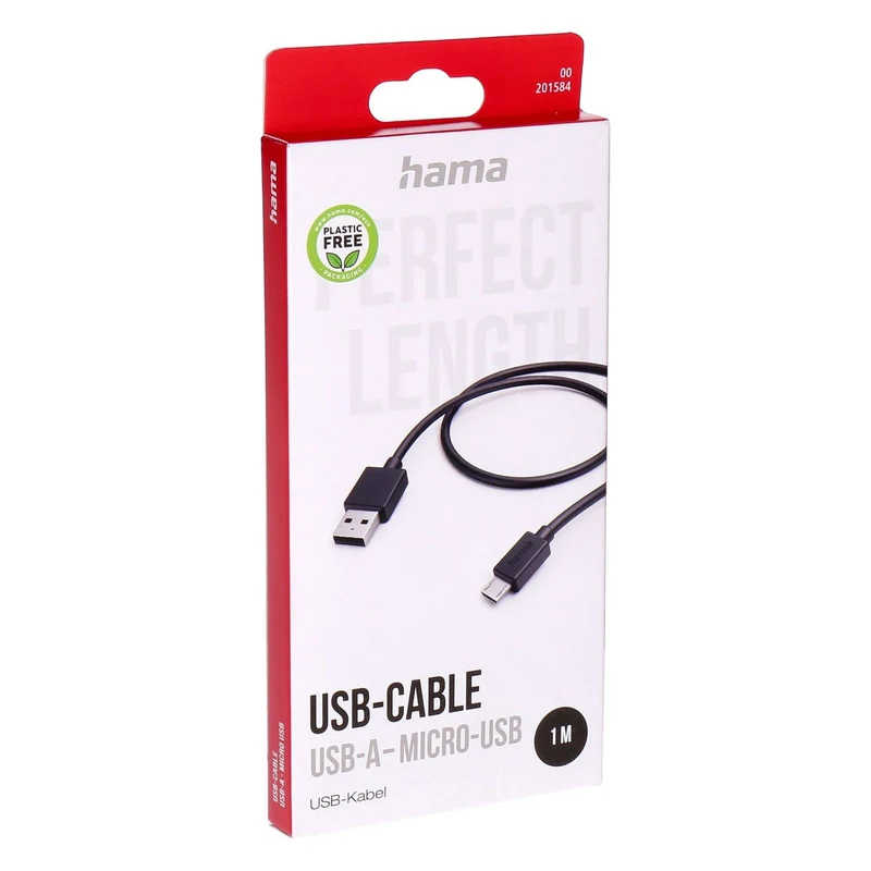Hama 00201584 USB Kabel USB 2.0 1 m Micro-USB A USB A 0,48 Gbit/s Schwarz