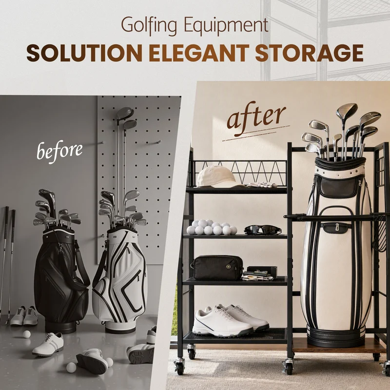 Everfit Golf Bag Storage Rack Golf Organizer Hold 1 Bags 4 Shelves