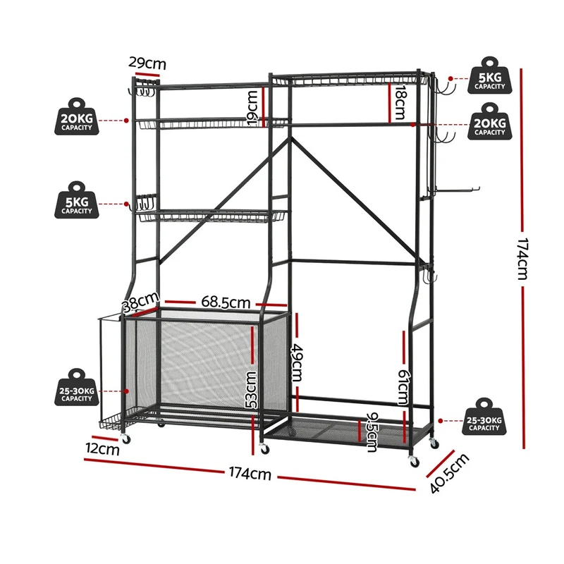 Everfit Sports Equipment Organizer Rack Multi Garage Storage for Golf Bag 174cm