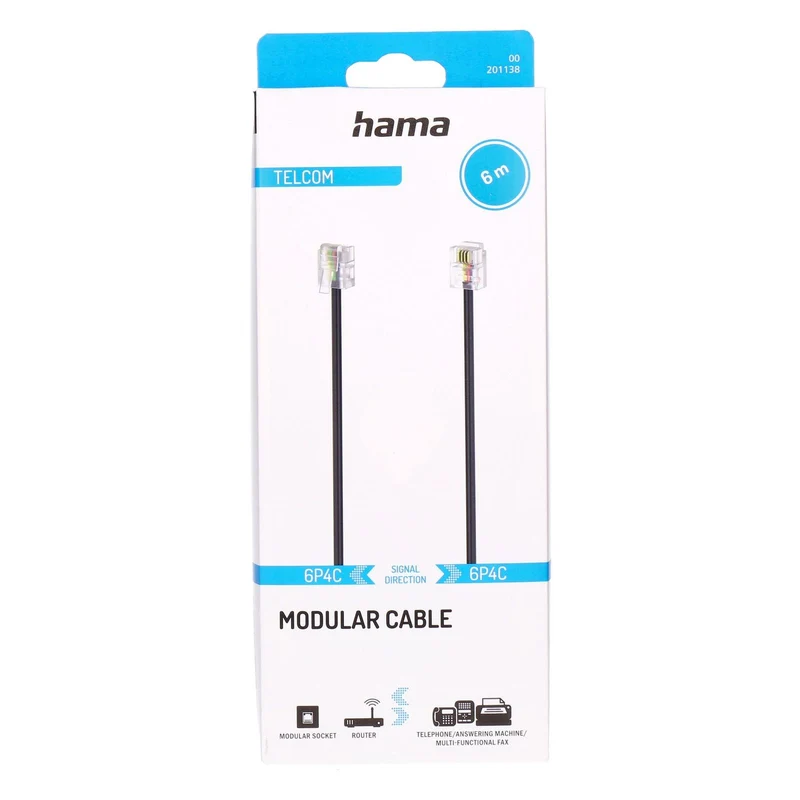 Hama 00201138 Telefonkabel 6 m Schwarz