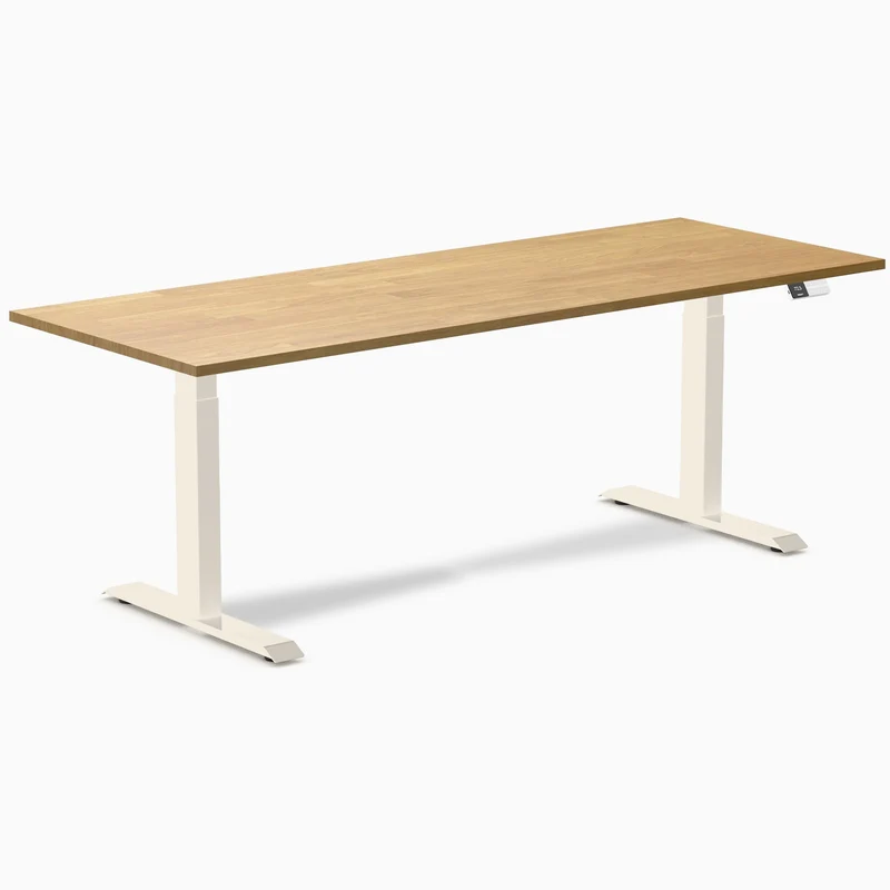 Desky Dual Rubberwood Sit Stand Desk 200cm Light Oak Desktop and Wheat Frame