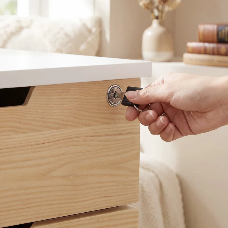 Desky Minimal Wooden Filing Cabinet - White / Natural Walnut Melamine