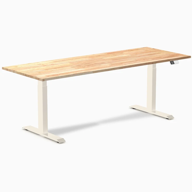 Desky Dual Rubberwood Sit Stand Desk 200cm Natural Timber Desktop and Wheat Frame