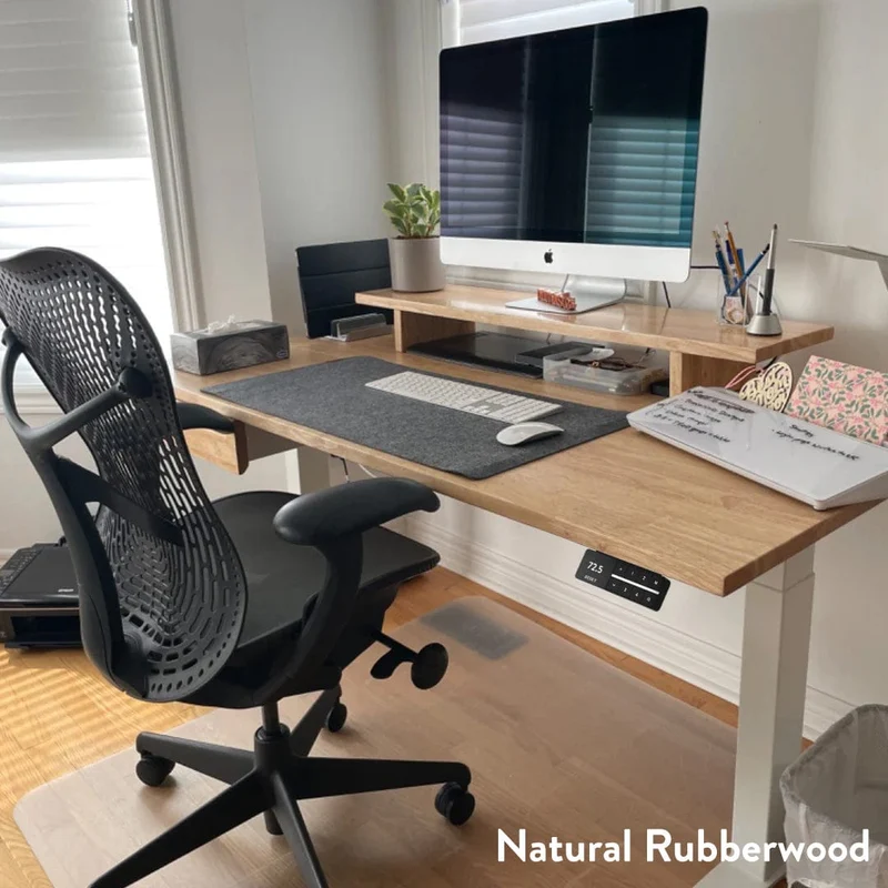 Desky Dual Rubberwood Sit Stand Desk 200cm Natural Timber Desktop and Wheat Frame