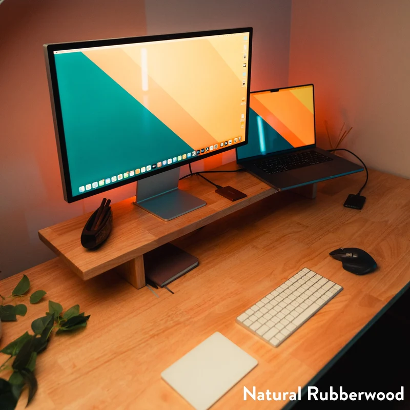 Desky Dual Rubberwood Sit Stand Desk 200cm Natural Timber Desktop and Wheat Frame