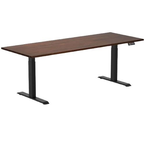 Desky Dual Rubberwood Sit Stand Desk 200cm Red Walnut Desktop and Matte Black Frame