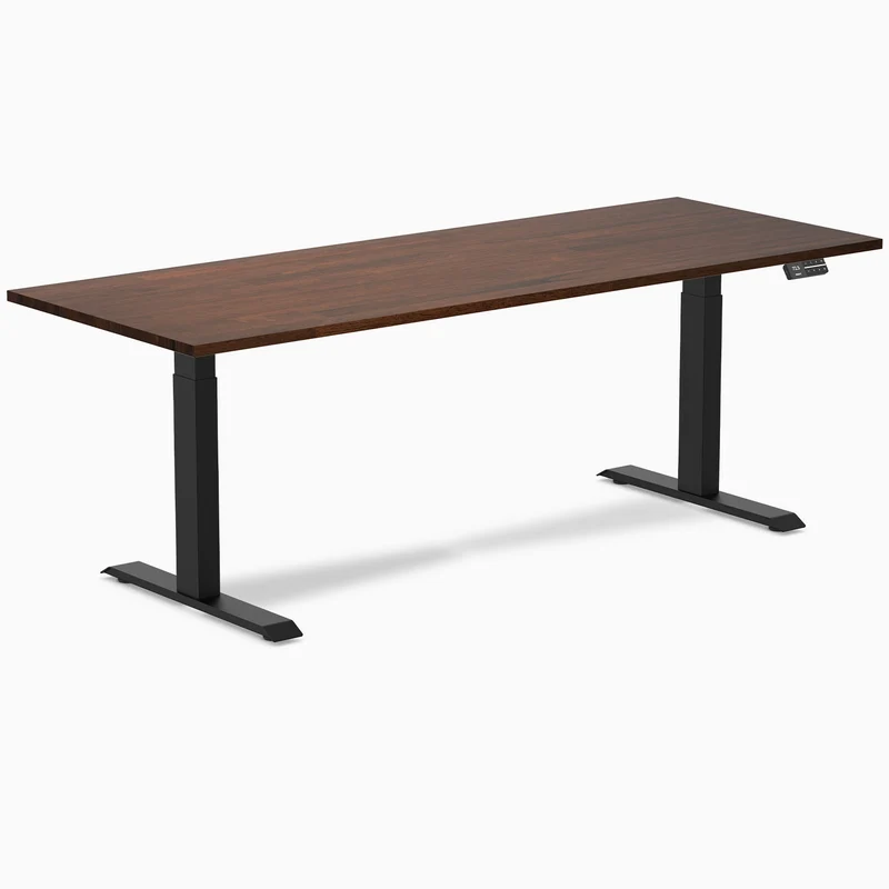Desky Dual Rubberwood Sit Stand Desk 200cm Red Walnut Desktop and Matte Black Frame