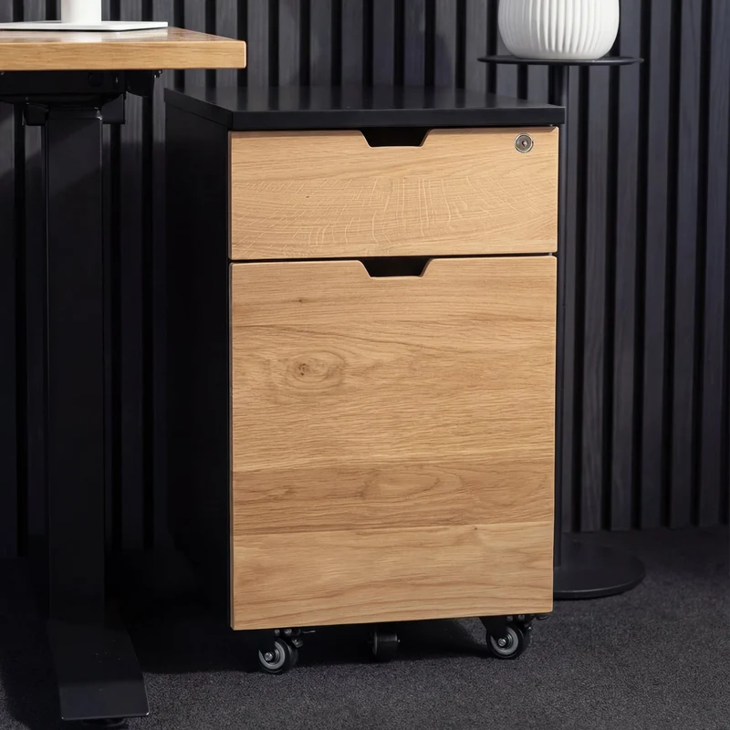 Desky Minimal Wooden Filing Cabinet - White / Prime Oak Melamine