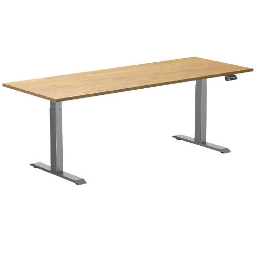 Desky Dual Rubberwood Sit Stand Desk 200cm Light Oak Desktop and Space Grey Frame