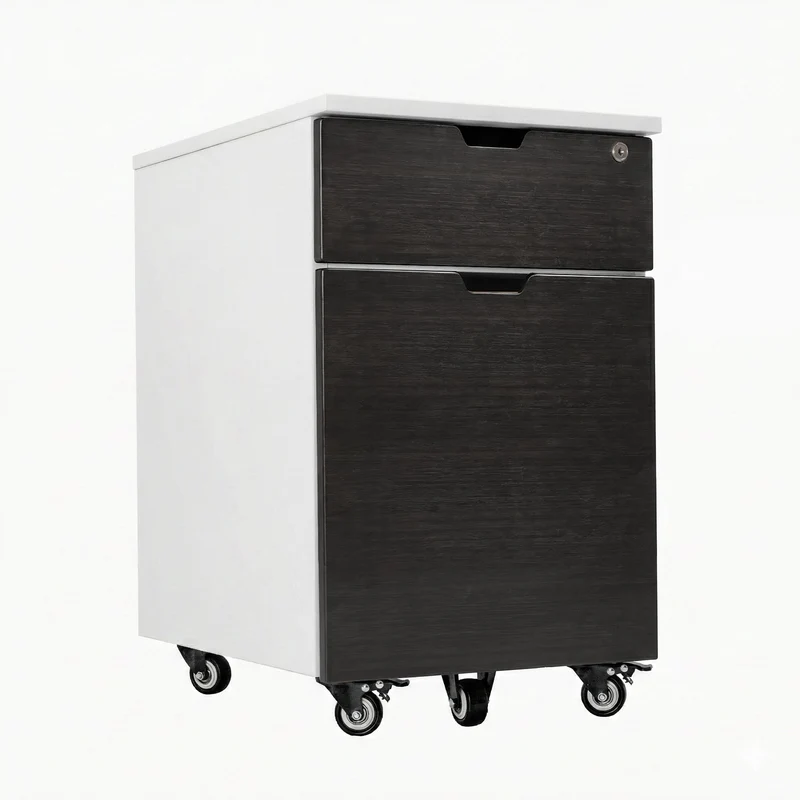 Desky Minimal Wooden Filing Cabinet - White / Dark Bamboo