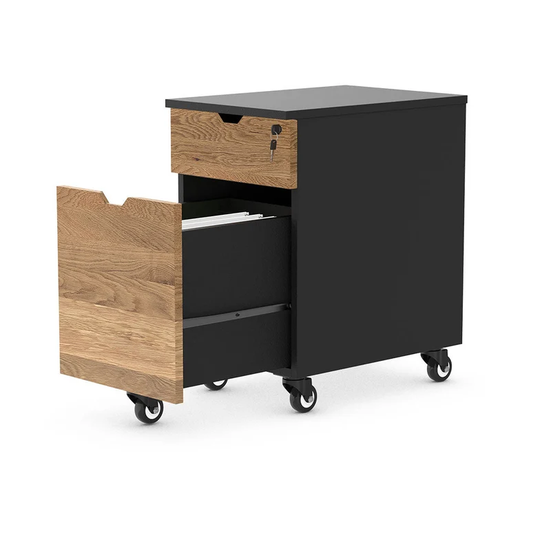 Desky Minimal Wooden Filing Cabinet - White / White Oak Hardwood